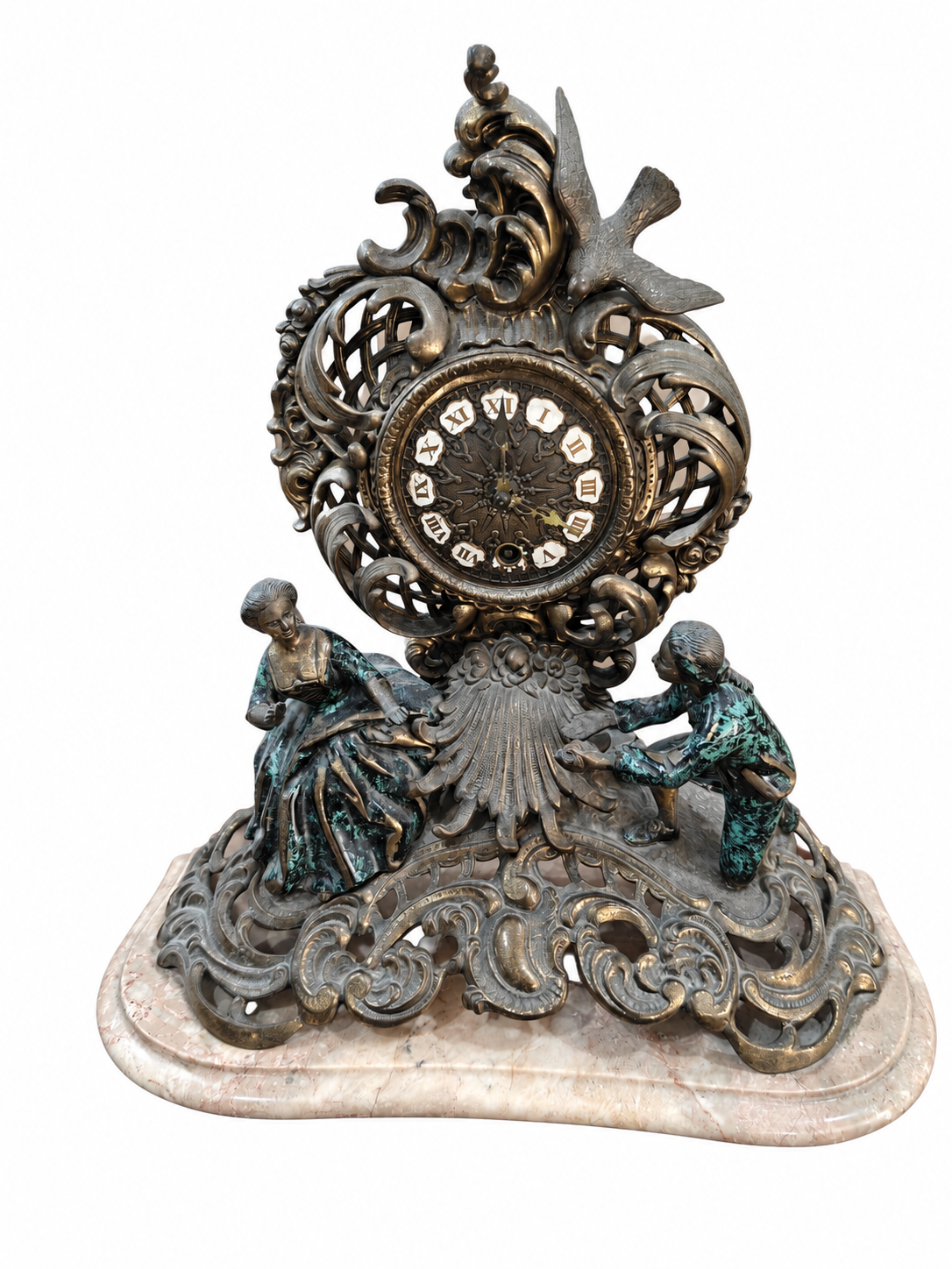 Relógio de Mesa Ornamental em Latão com Base em Mármore